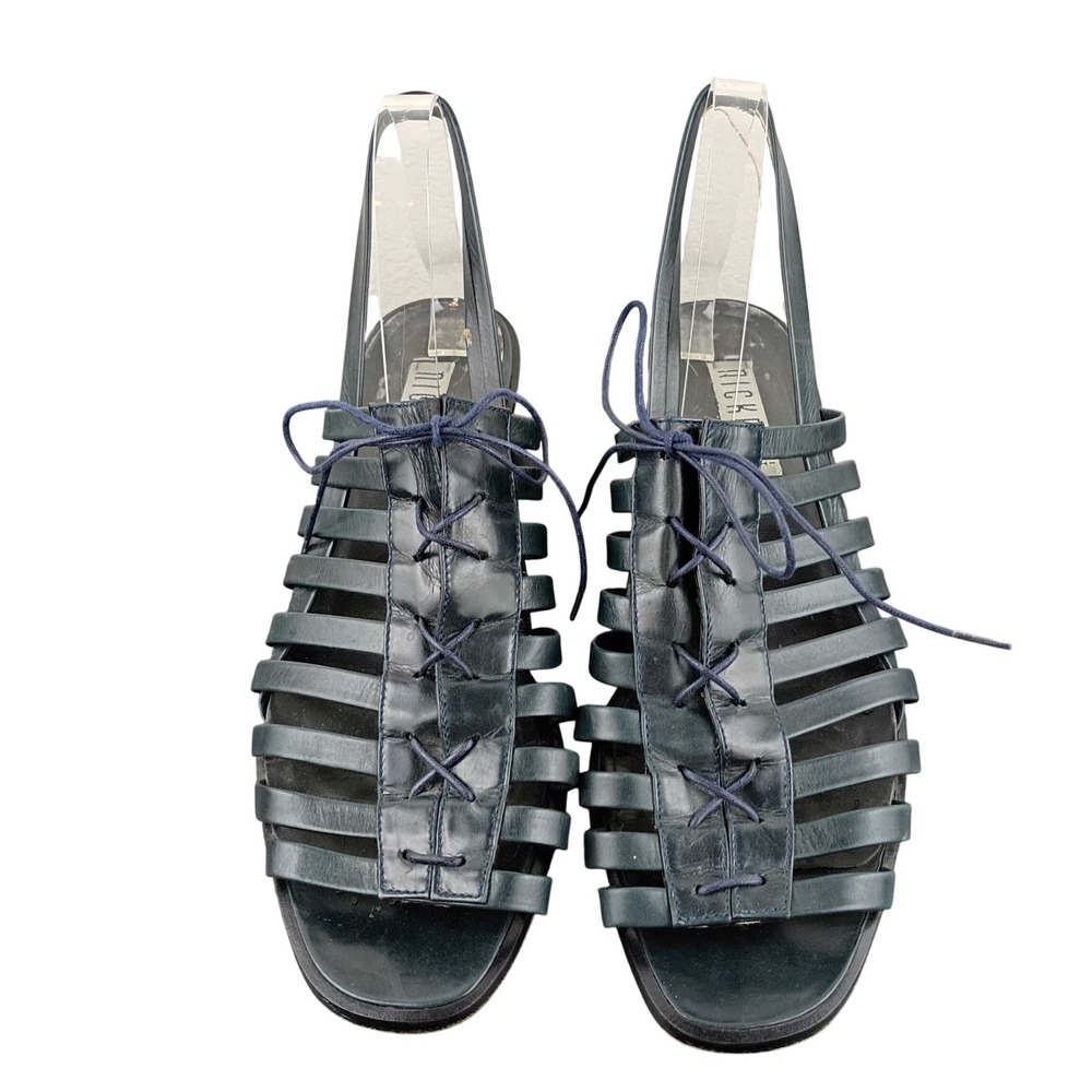 Nickels Womens 12 AA Teal Blue Leather Gladiator Lace Up Slingback Sandals Italy